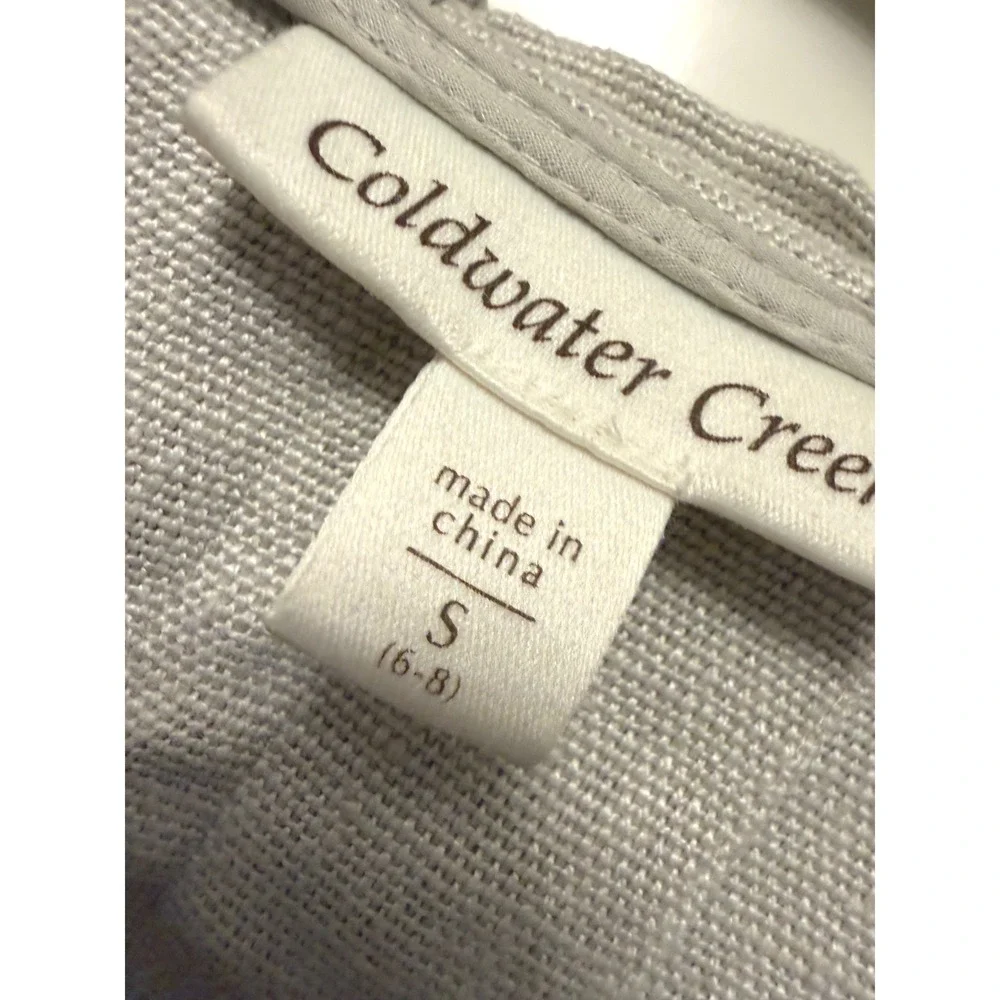 Coldwater Creek Beige 100% Linen Full Zip Hooded Jacket 3/4 Sleeve Small Travel